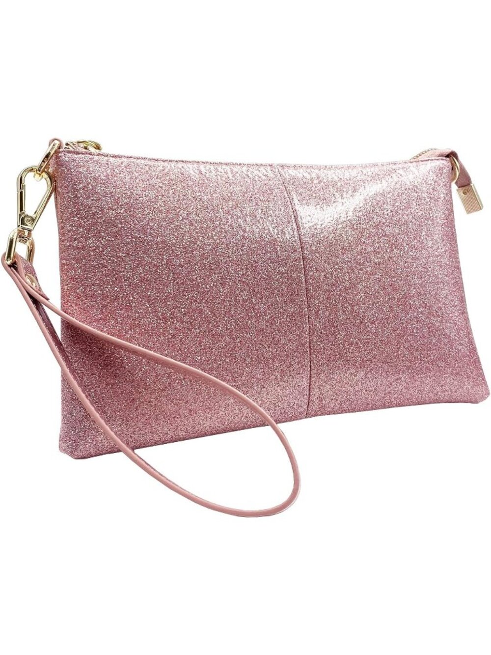 Women's Rose Gold Leather Clutch Purse Wristlet Wallet Small Crossbody Bag